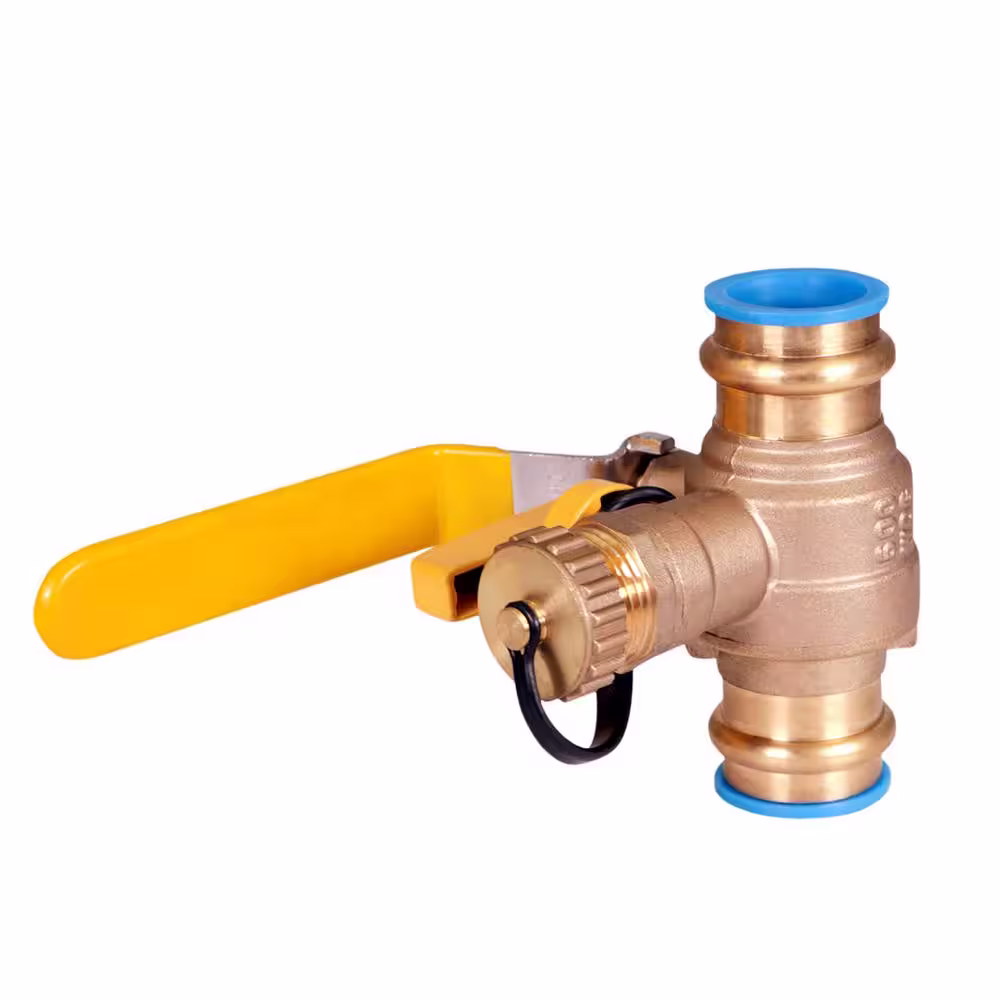 The Plumber's Choice 1-1/4 in. Press High Flow Drain Ball Valve, 3-Way Adjustable Flow Path, Brass