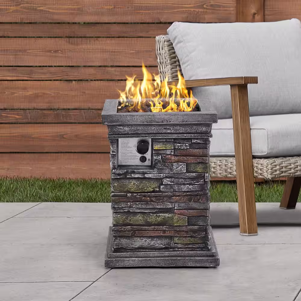 None 17.72 in. W x 24.8 in. H Square Propane Fire Pit with Special TerraFab Material Like Stone