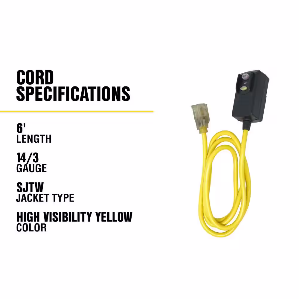 Yellow Jacket 6 ft. 14/3 SJTW Right Angle GFCI Medium-Duty Extension Cord with Power Light Plug