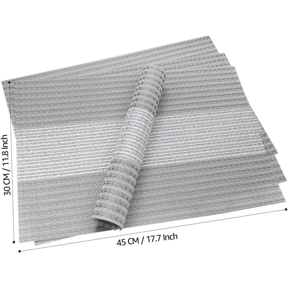 None 18 in. x 12 in. Grey Glitter Vinyl Weave Placemats (Set of 4)