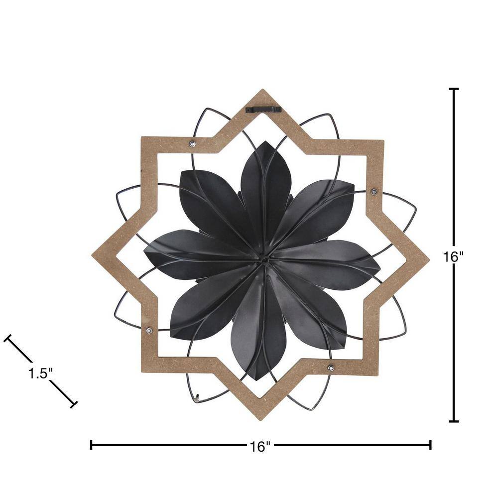 Stratton Home Decor White Metal Flower in Wood Frame
