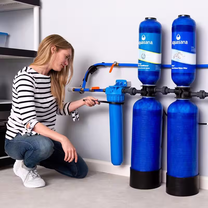 Aquasana Rhino Whole House Well Water Filter System - Carbon and KDF Filtration with UV Purifier - Filters Sediment