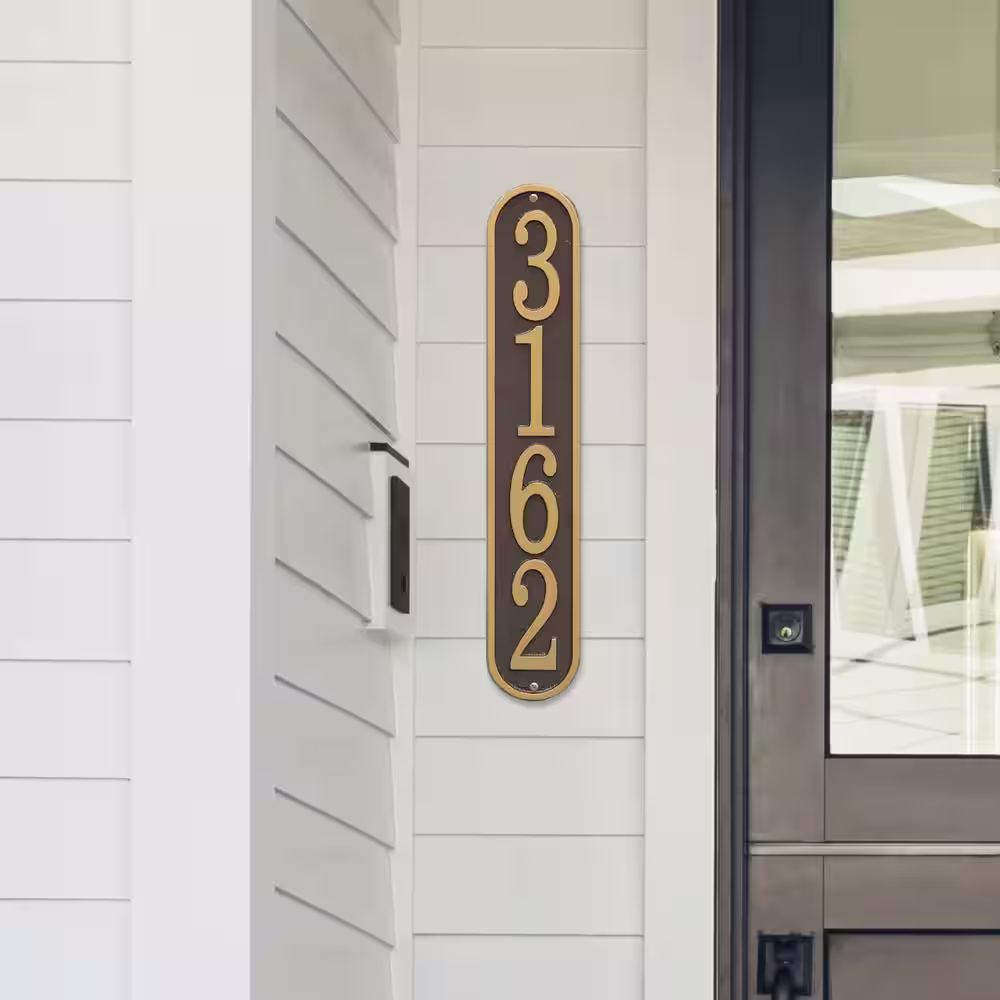 Whitehall Products Fast and Easy Vertical House Number Plaque, Bronze/Gold