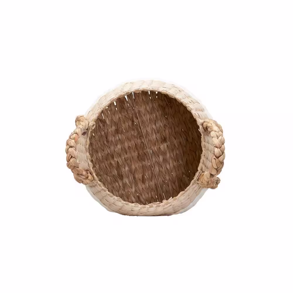 HOUSEHOLD ESSENTIALS Natural and Cream Round Terra Braid Cattail and Paper Rope Decorative Wicker Storage Basket