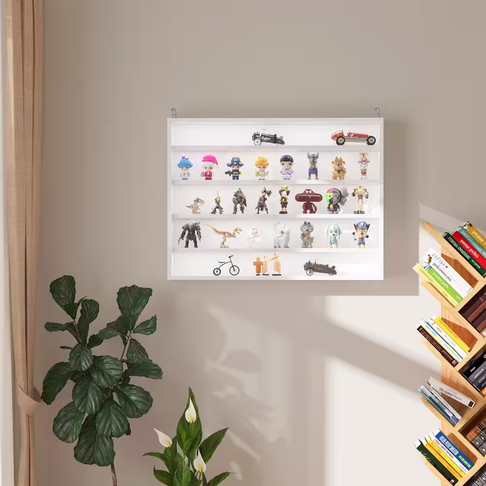 HOMCOM 3.75 in. x 31.5 in. x 23.5 in. White Floating Decorative Wall Shelf with Brackets and 4-Adjustable Shelves