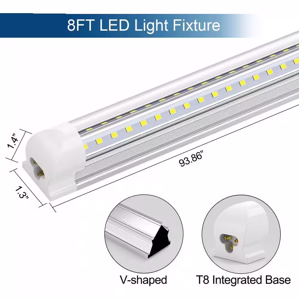 Viribright 210-Watt 96 in. Equivalent Linear T8 Tube LED Tubular Bulb (Clear) (5000K) (10-Pack)