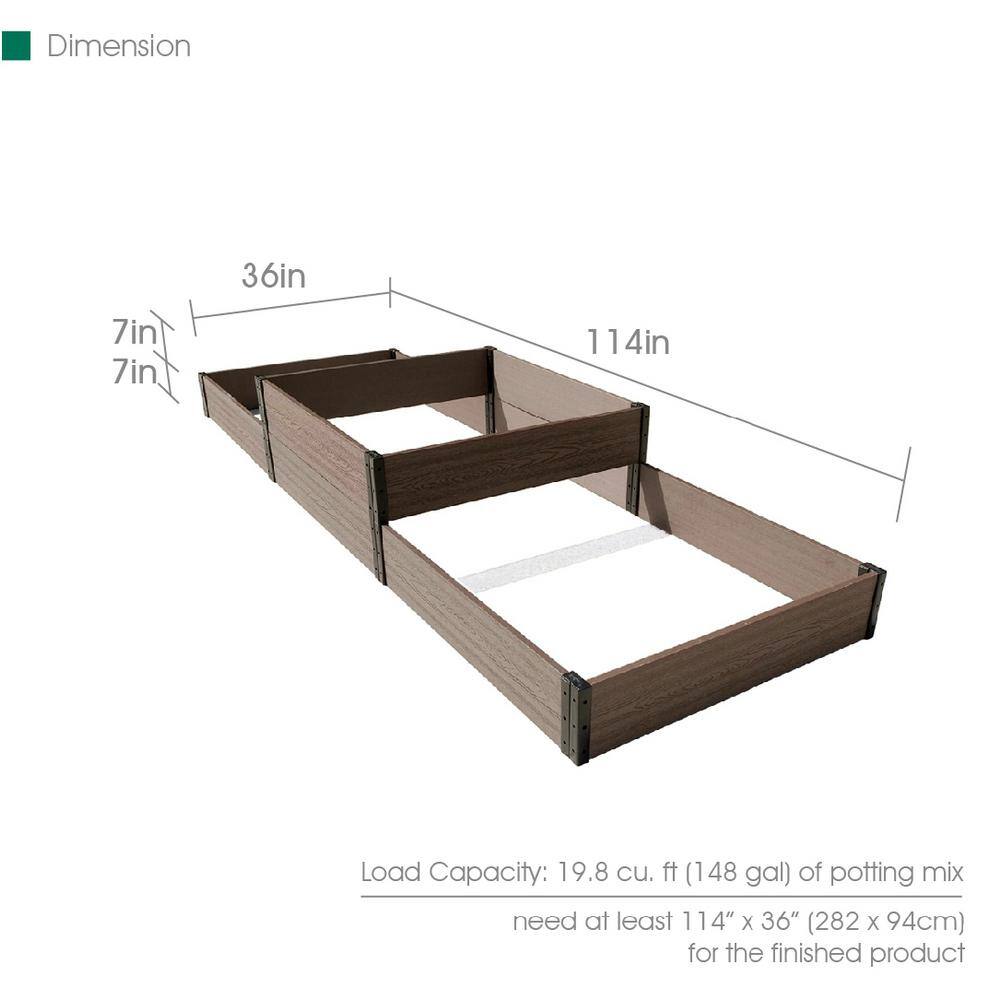 EverBloom 38 in. D x 14 in. H x 110 in. W Brown and Black Composite Board and Steel Terraced Triple Garden Bed (Lo-Hi-Lo)