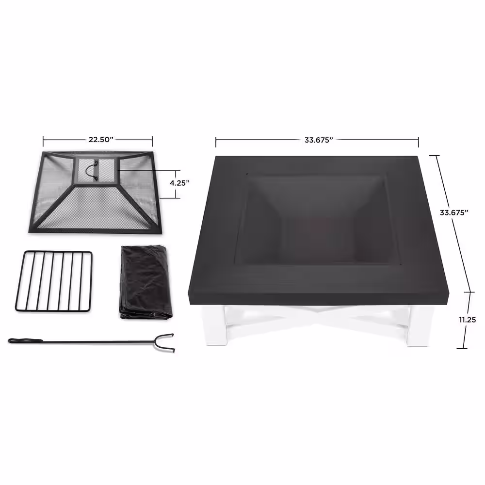 Real Flame Austin 34 in. x 11 in. Square Iron Wood-Burning Fire Pit Table in White with Black Top