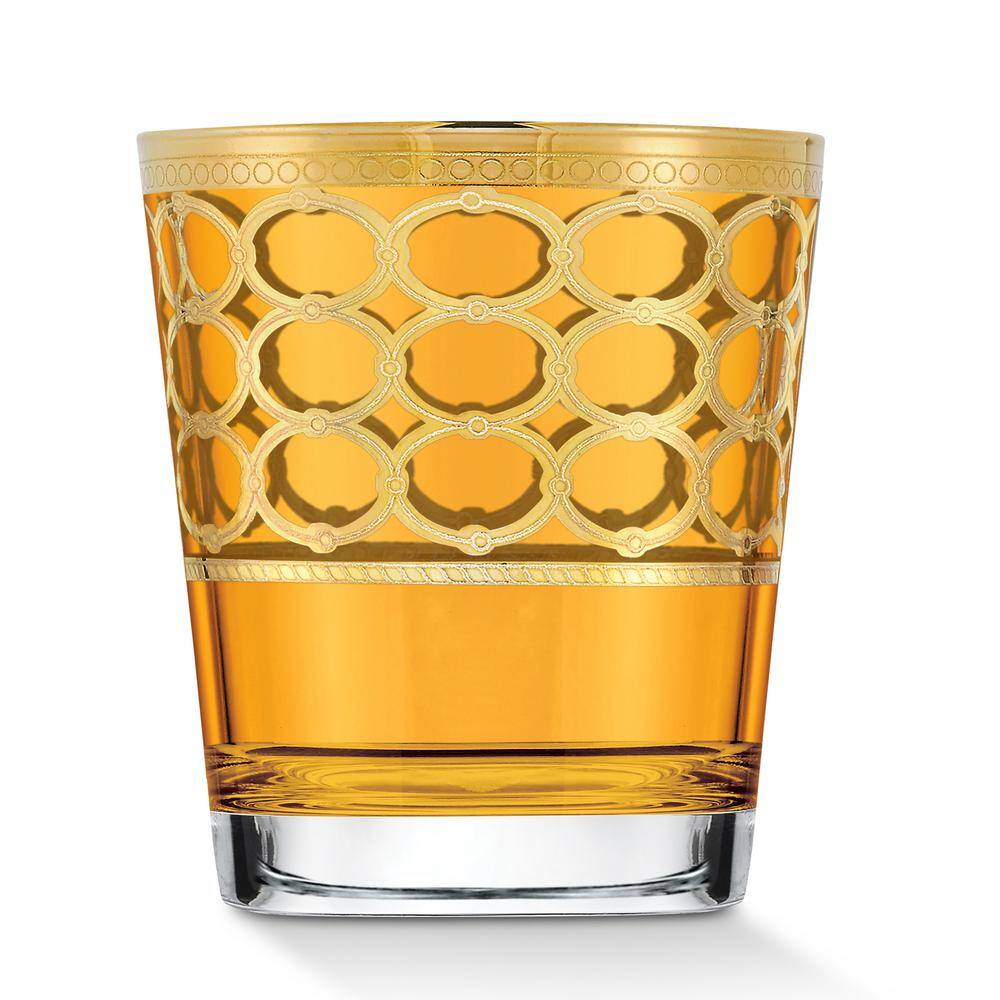 Lorren Home Trends 10 oz. Amber and Gold Double Old Fashion Tumbler/Whiskey (Set of 4)
