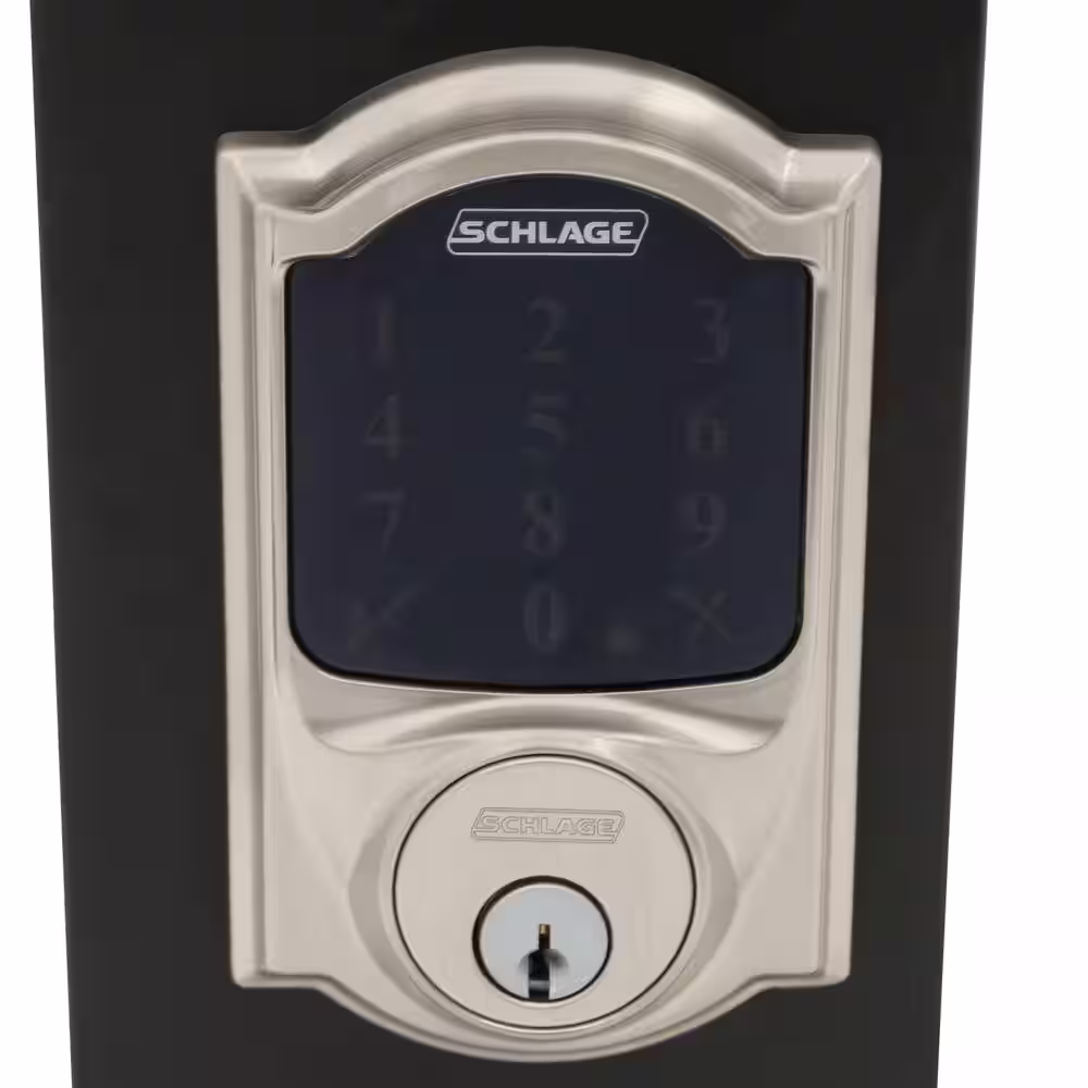 Schlage Camelot Satin Nickel Connect Wink Smart Deadbolt and Georgian Hall/Closet Knob