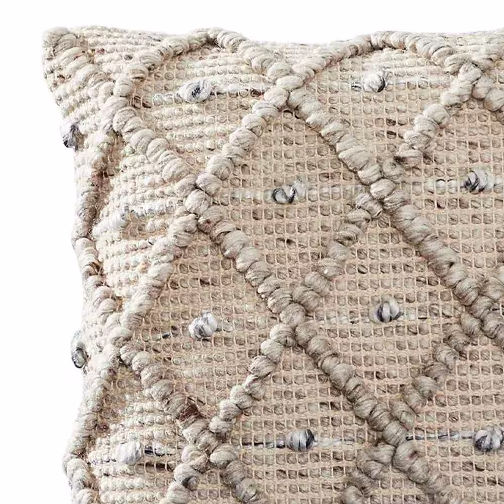 Benjara Beige Beaded Diamond Design Removable Decorative 18 in. x 18 in. Throw Pillow Cover
