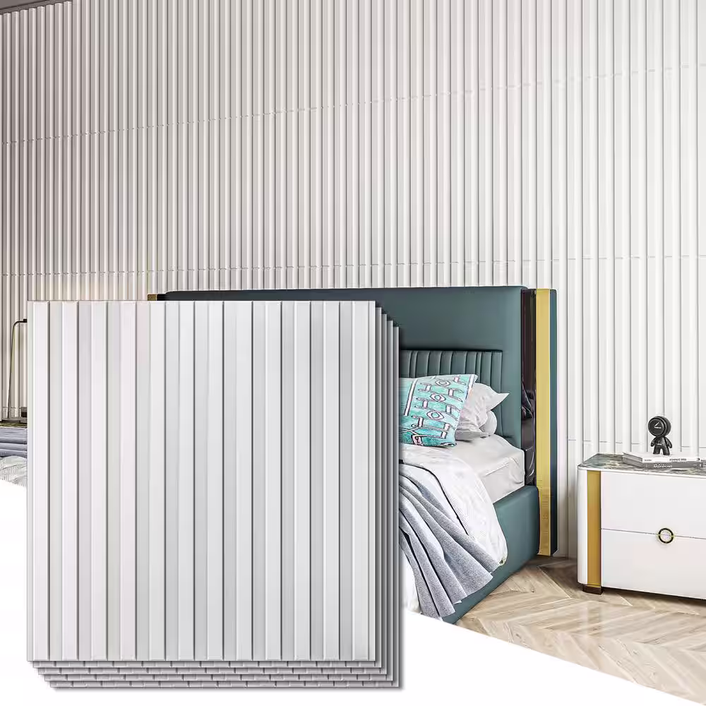 Art3d Slat Fluted Design 0.04 in. x 19.7 in. x 19.7 in. White Square Edge Decorative 3D Wall Paneling (12 Pack)
