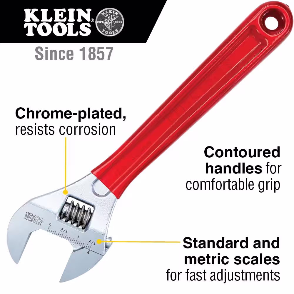 Klein Tools 1-1/2 in. Extra Capacity Adjustable Wrench with Plastic Dipped Handle