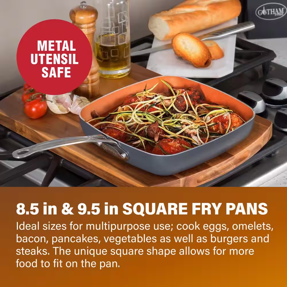 Gotham Steel 2-Piece Aluminum Ti-Ceramic Nonstick Square Fry Pan Set (8.5 in. and 9.5 in.)