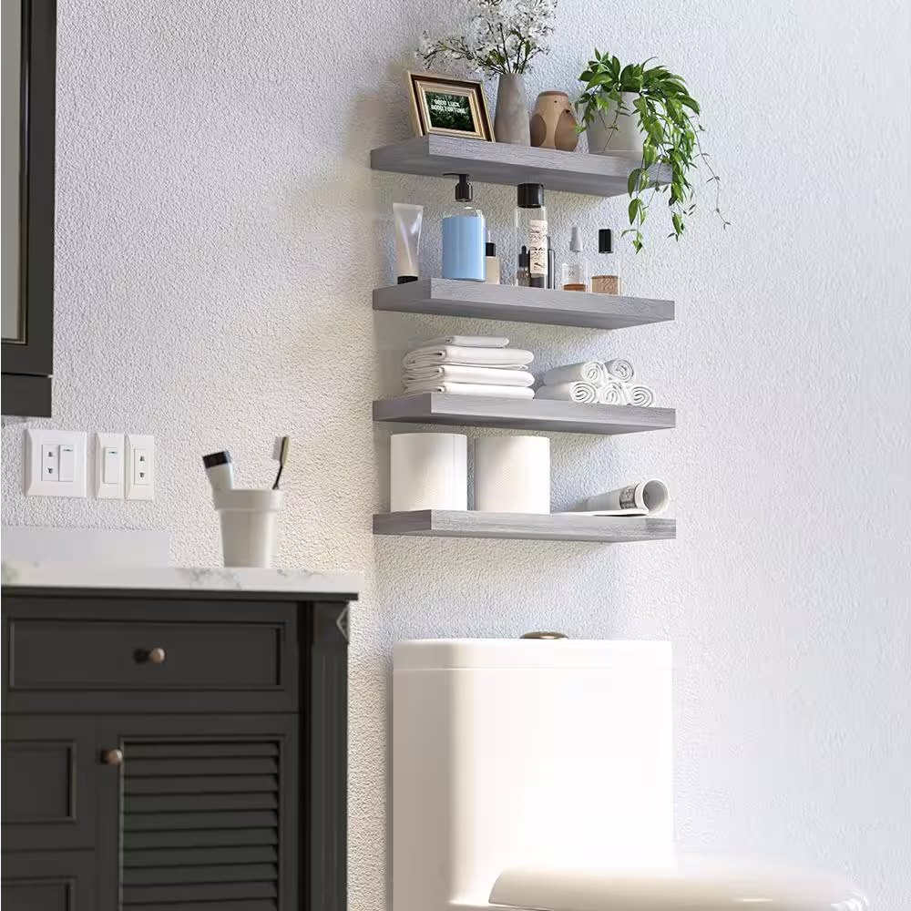 None 16.5 in. W x 5.7 in. D Grey Wood Decorative Wall Shelf Floating Shelves for Wall, 4 Sets