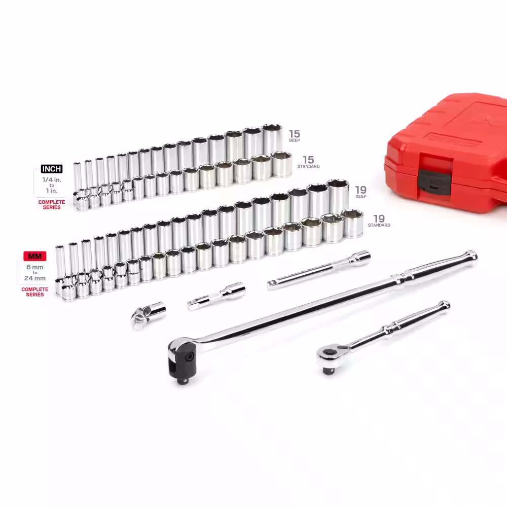 TEKTON 3/8 Inch Drive 6-Point Socket & Ratchet Set, 73-Piece (1/4-1 in., 6-24 mm)