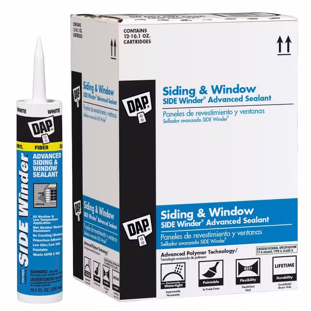 DAP Sidewinder 10.1 oz. White Exterior/Interior Polymer Window, Door, and Siding Sealant (12-Pack)