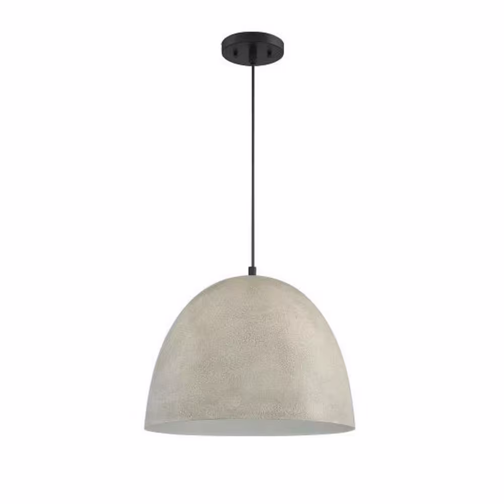 Savoy House 16 in. W x 12 in. H 1-Light Concrete with Matte Black Shaded Pendant Light with Stone Shade