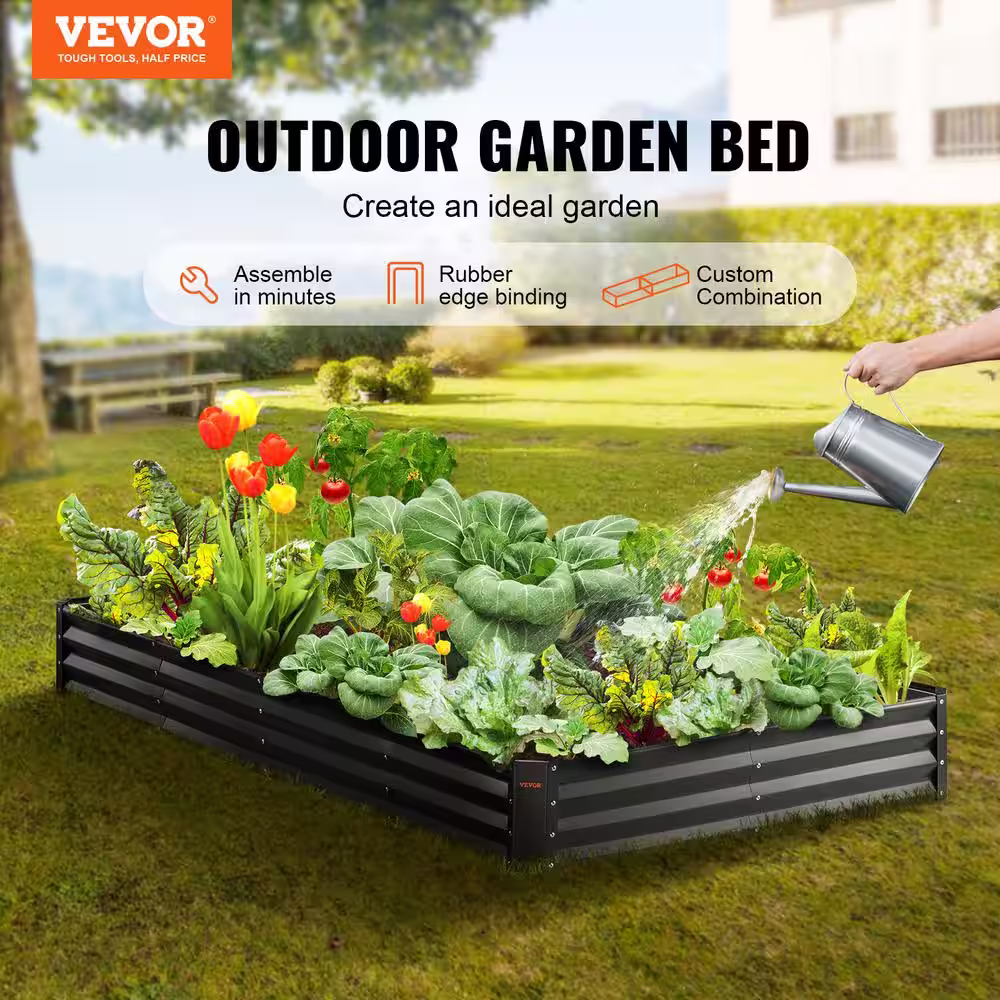 None 8 ft. x 4 ft. x 1 ft. Galvanized Metal Outdoor Garden Bed with Safe Edging Planter Raised Box, Raised Garden Beds Kit