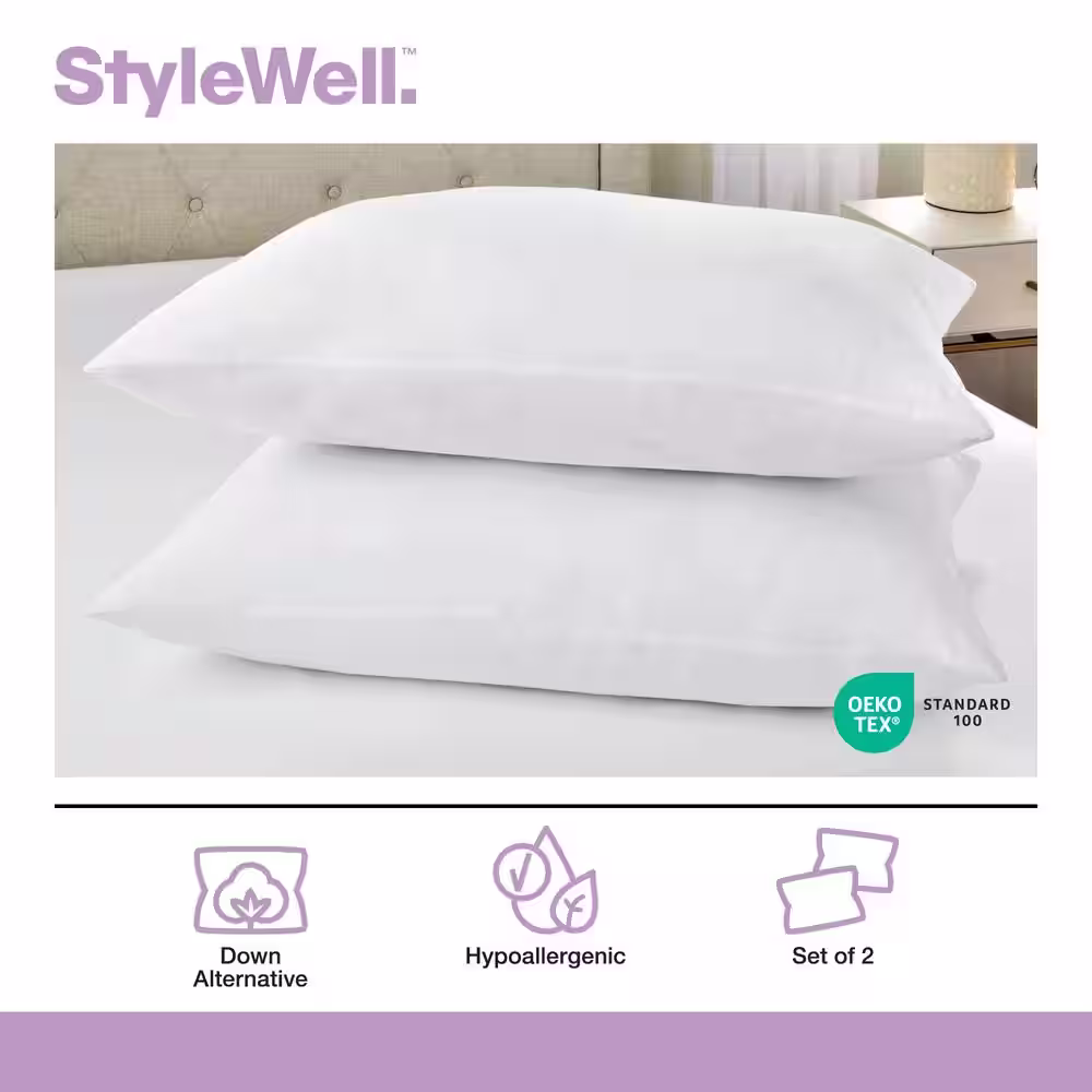 StyleWell 2-Pack Every Position Medium Hypoallergenic Down Alternative Standard Size Pillows
