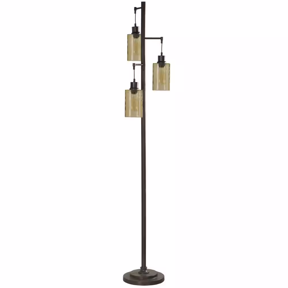 StyleCraft 72 in. Bronze Floor Lamp with Dimpled Amber Glass Shades