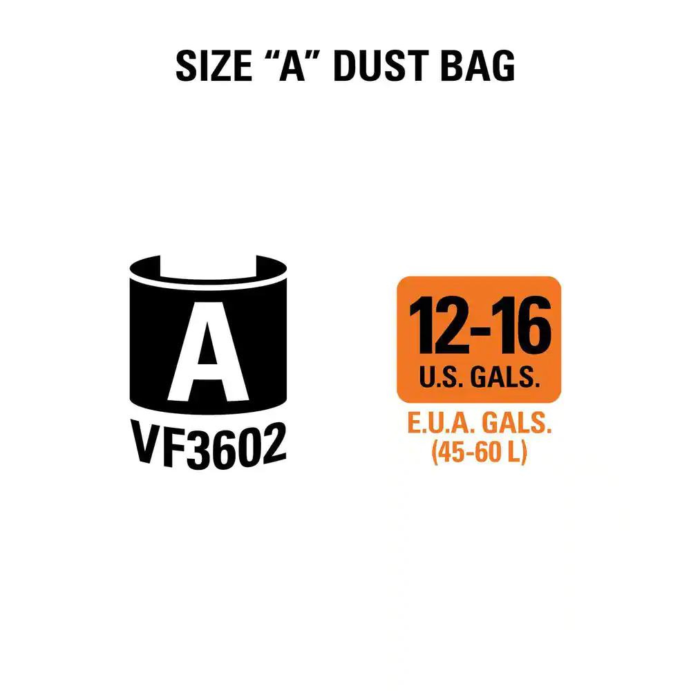 RIDGID Wet/Dry Vac Premium Cyclonic Dry Pick-up Only Dust Bags for Select 12 to 16 Gallon RIDGID Shop Vacuums, Size A (2-Pack)