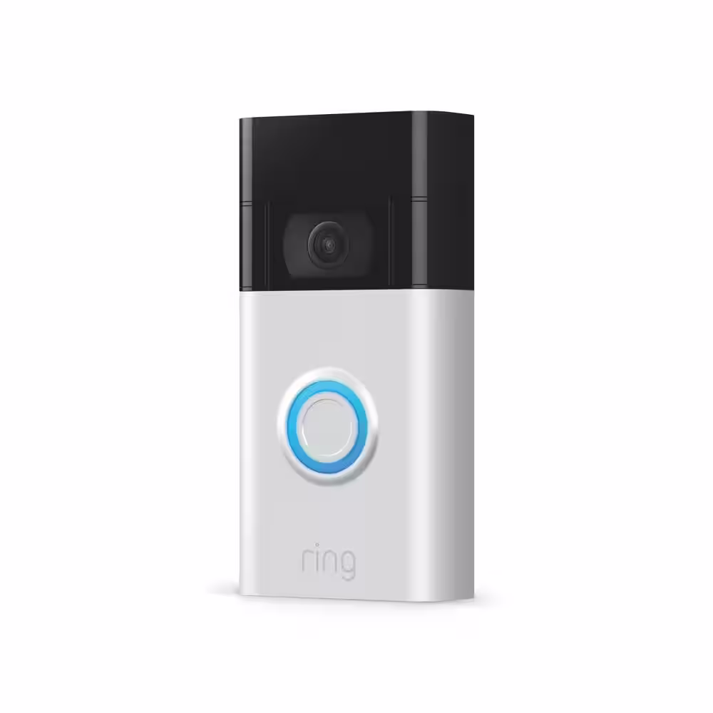 Ring Video Doorbell - Satin Nickel with Stick Up Cam Battery, White