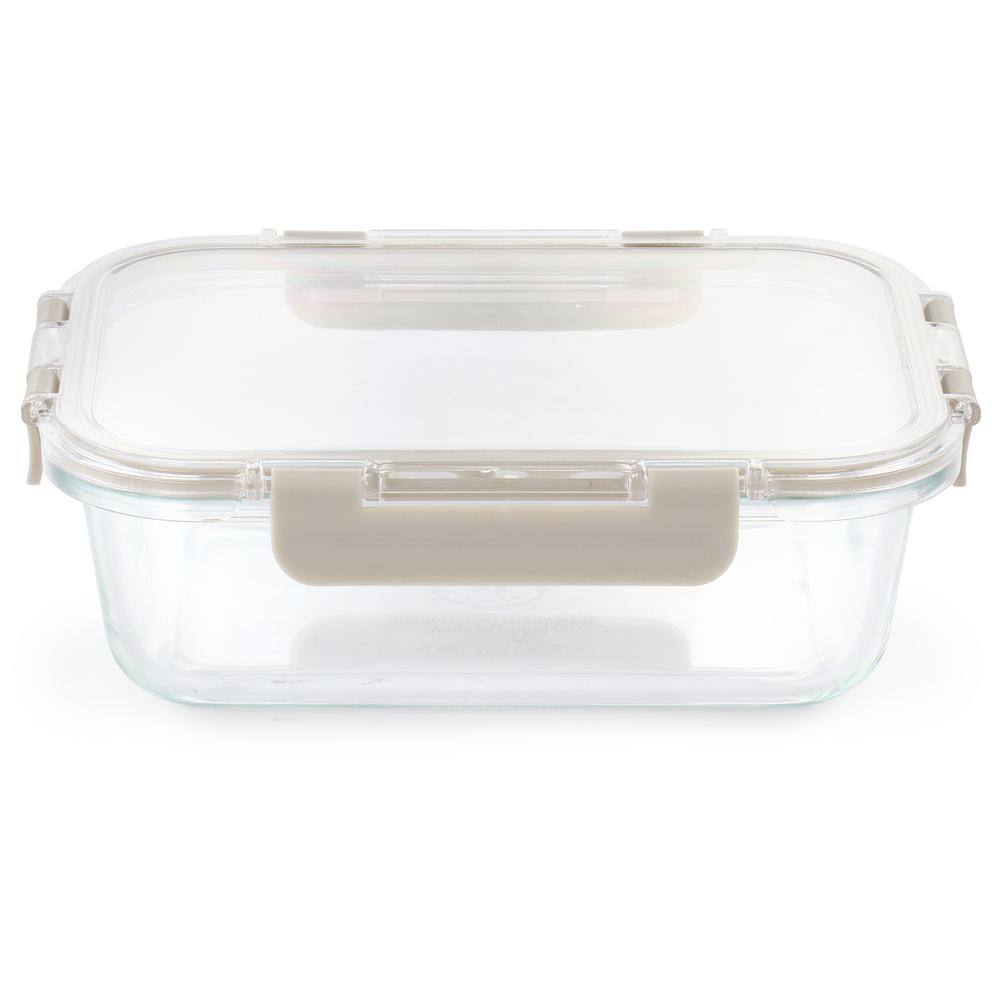 None 21 oz. Rectangular Glass Storage Container with Snap-On Lid in Taupe