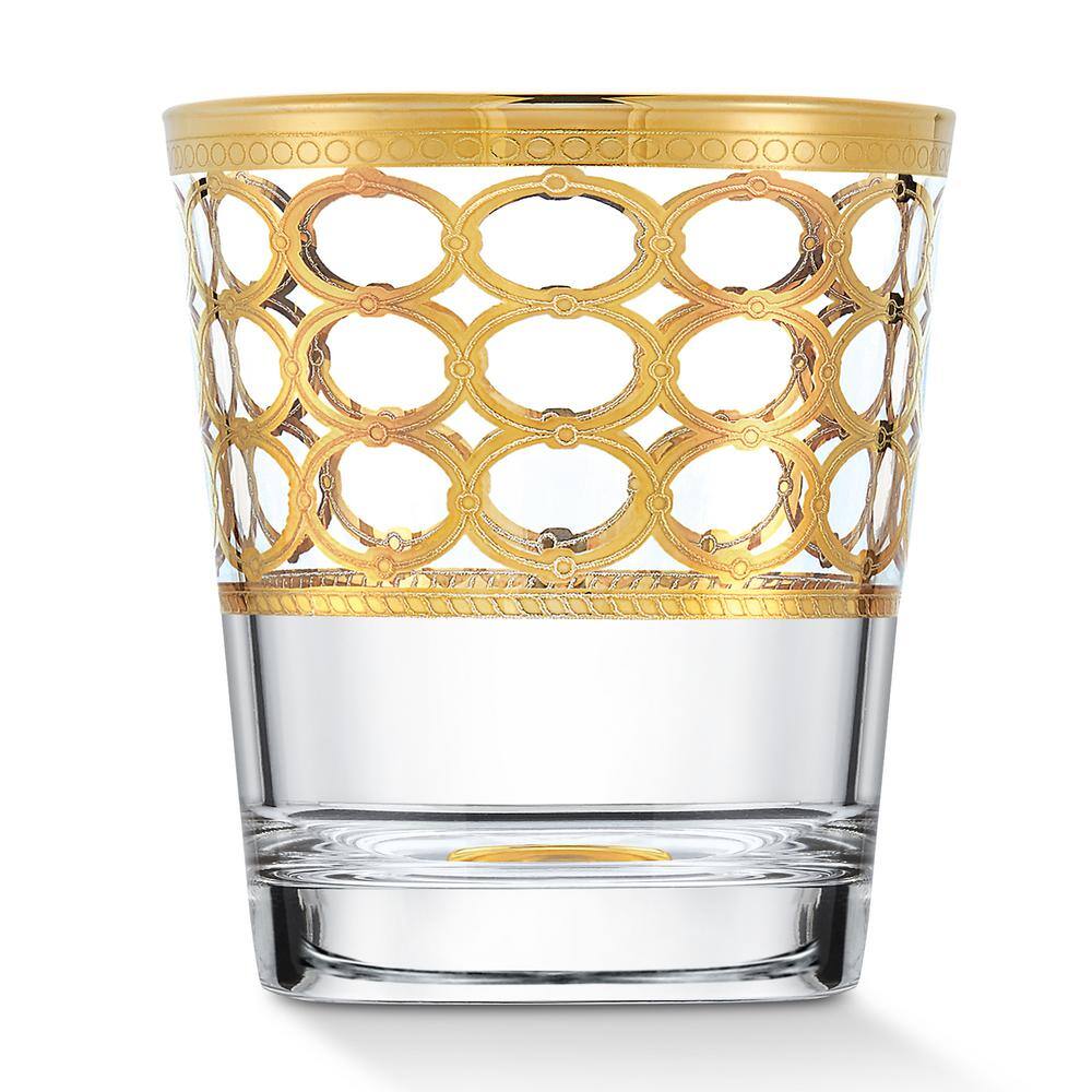 Lorren Home Trends 10 oz. Gold Ring Double Old Fashion Tumbler/Whiskey (Set of 4)