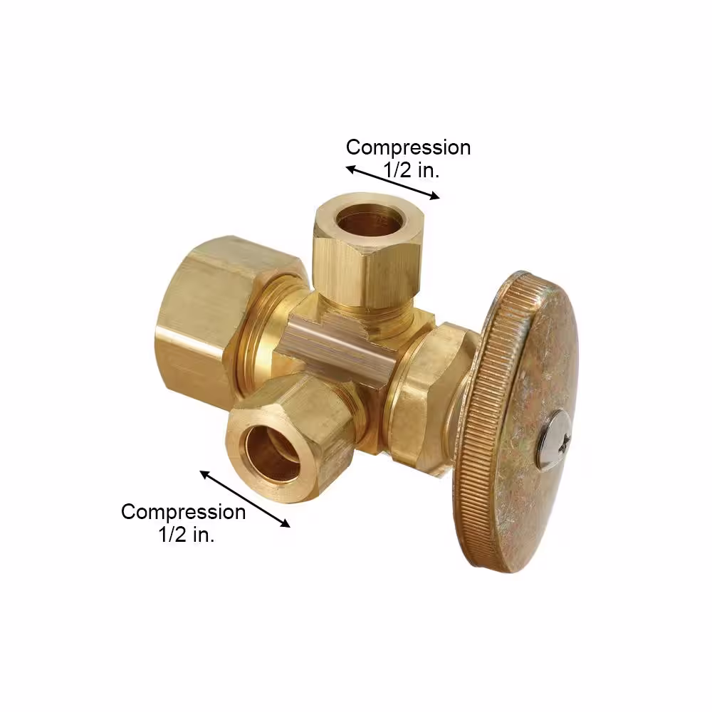 BrassCraft 1/2 in. Nominal Compression Inlet x 3/8 in. O.D. Compression x 3/8 in. O.D. Compression Dual Outlet Multi-Turn Valve