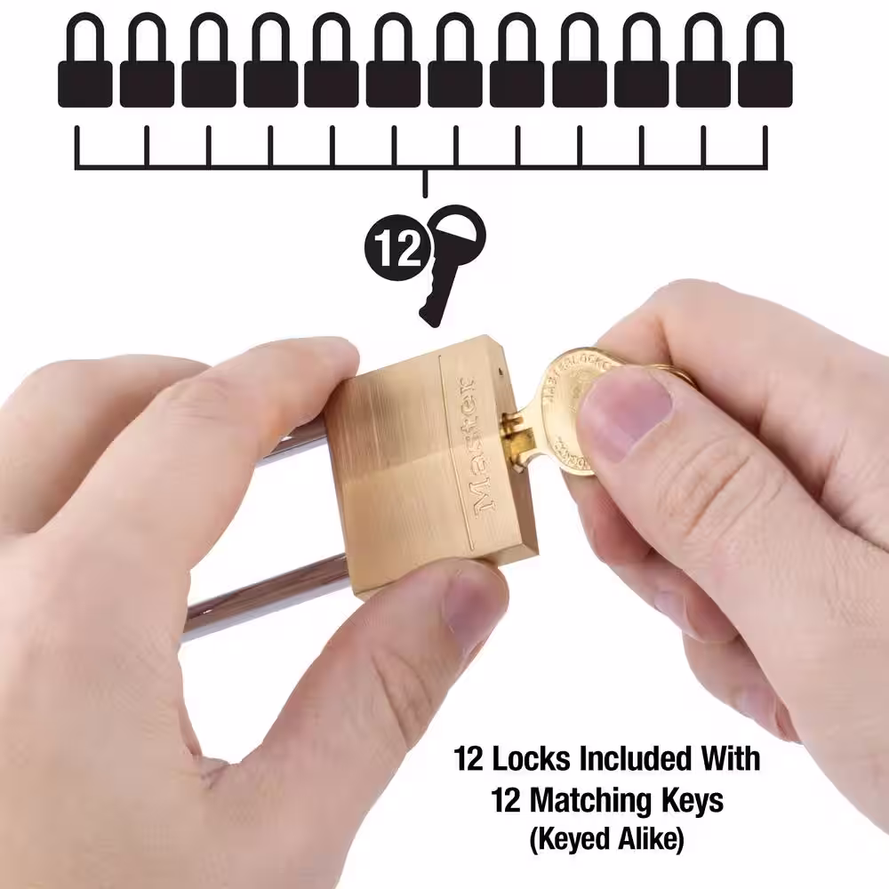 Master Lock Lock with Key, 1-9/16 in. Wide, 2 in. Shackle, 12 Pack (Keyed Alike)