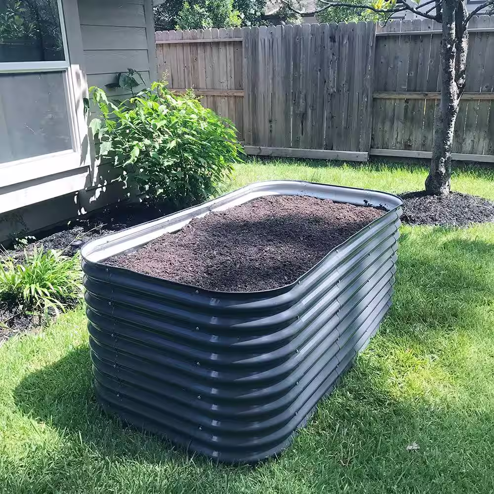 vego garden 32 in. Extra-Tall 9-In-1 Modular Modern Gray Metal Raised Garden Bed Kit