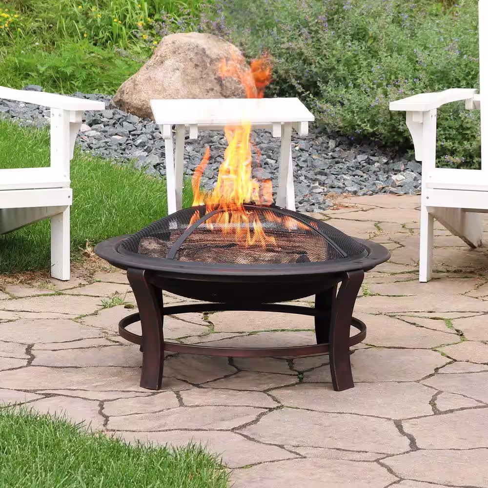 Sunnydaze Decor 17 in. H. Steel Elevated Outdoor Fire Pit Bowl with Spark Screen