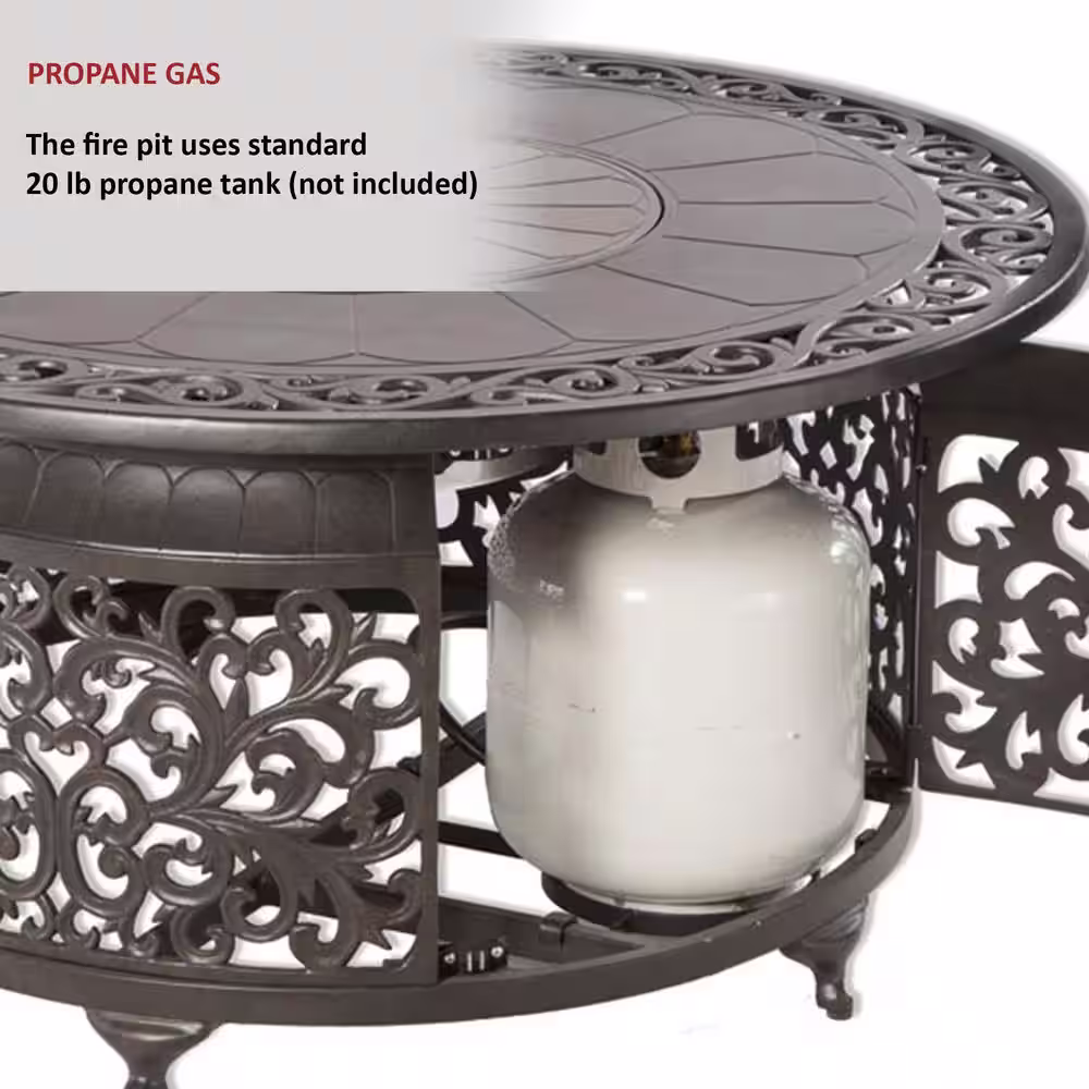 Alfresco Bellagio 22 in. x 48 in. Round Cast Aluminum Propane Gas Fire Pit Table with Glacier Ice Firebeads