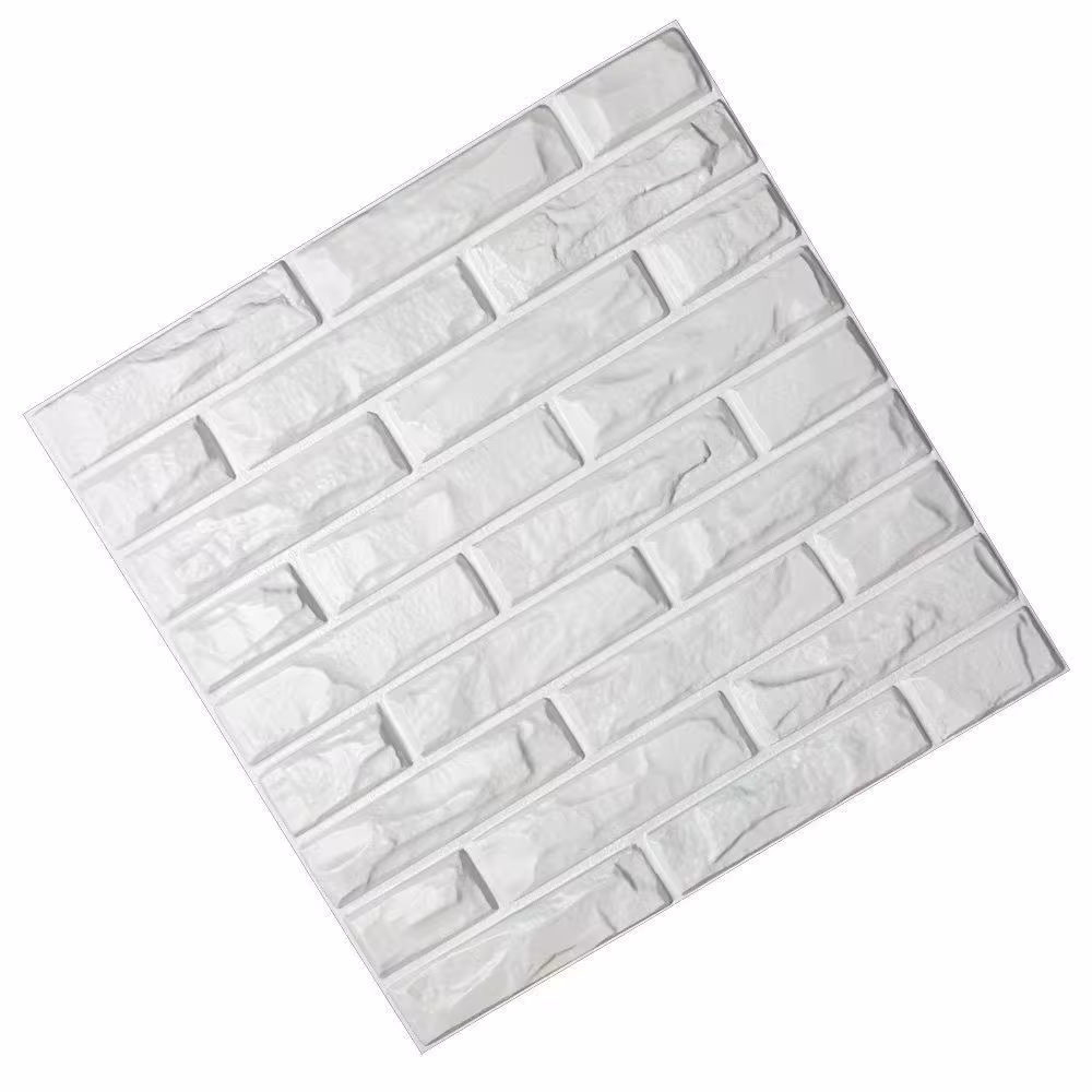 Art3dwallpanels 19.7 in. x 19.7 in. White PVC 3D Wall Panels Brick Wall Design (12-Pieces)