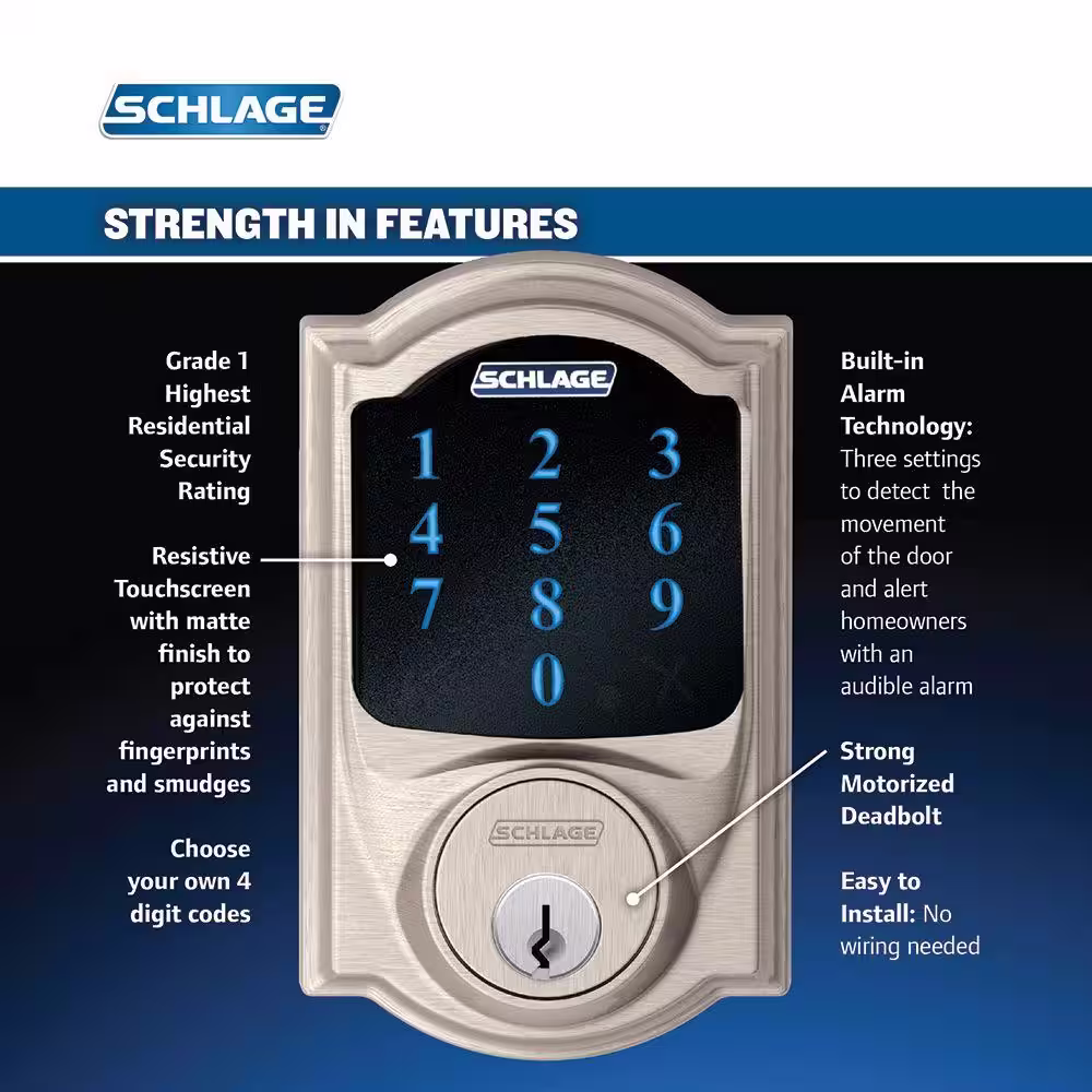 None Camelot Bright Chrome Electronic Connect Smart Deadbolt with Alarm - Z-Wave Plus Enabled