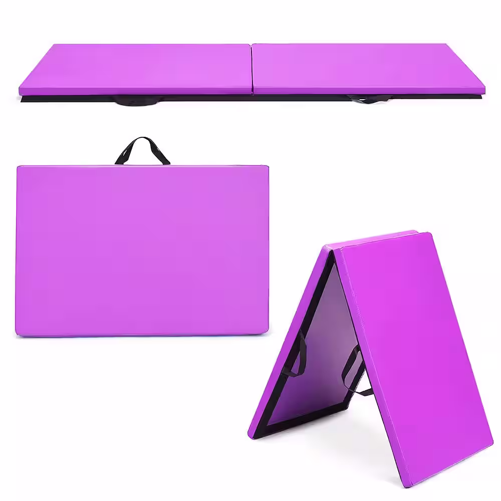 HONEY JOY Purple 6 ft. x 2 ft. Gymnastic Mat Folding Exercise Aerobics Stretch Yoga Mat with Handle (12 sq. ft.)
