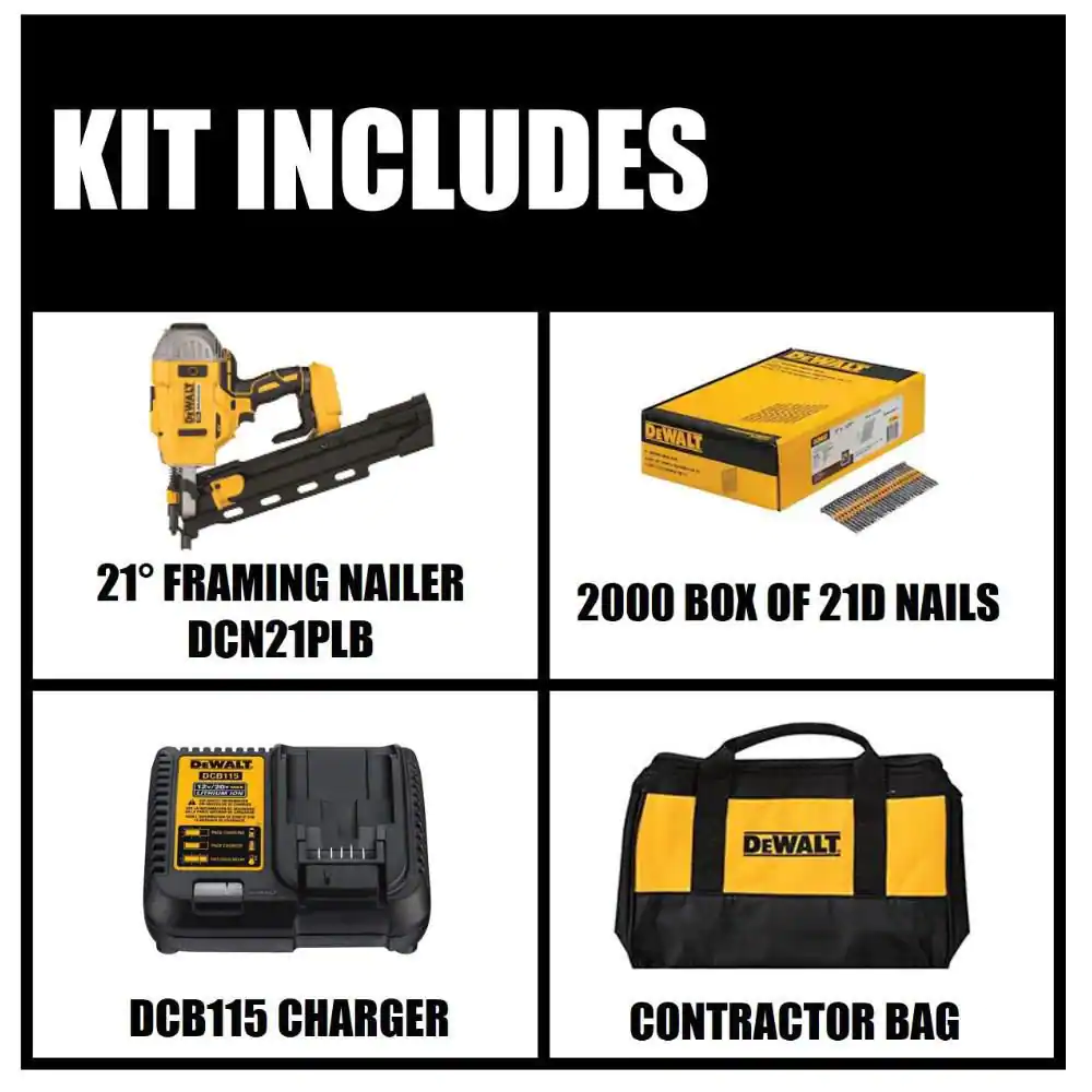 DEWALT 20V MAX XR Lithium-Ion Brushless 21Â° Framing Nailer Kit and 3 in. x 0.131 in. Metal Framing Nails (2000-Per Box)