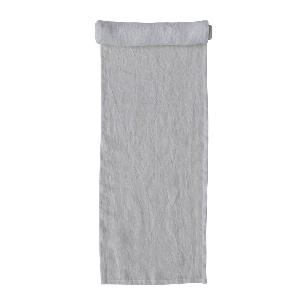 Storied Home 14 in. W x 108 in. L Ivory White Solid Stonewashed Linen Table Runner