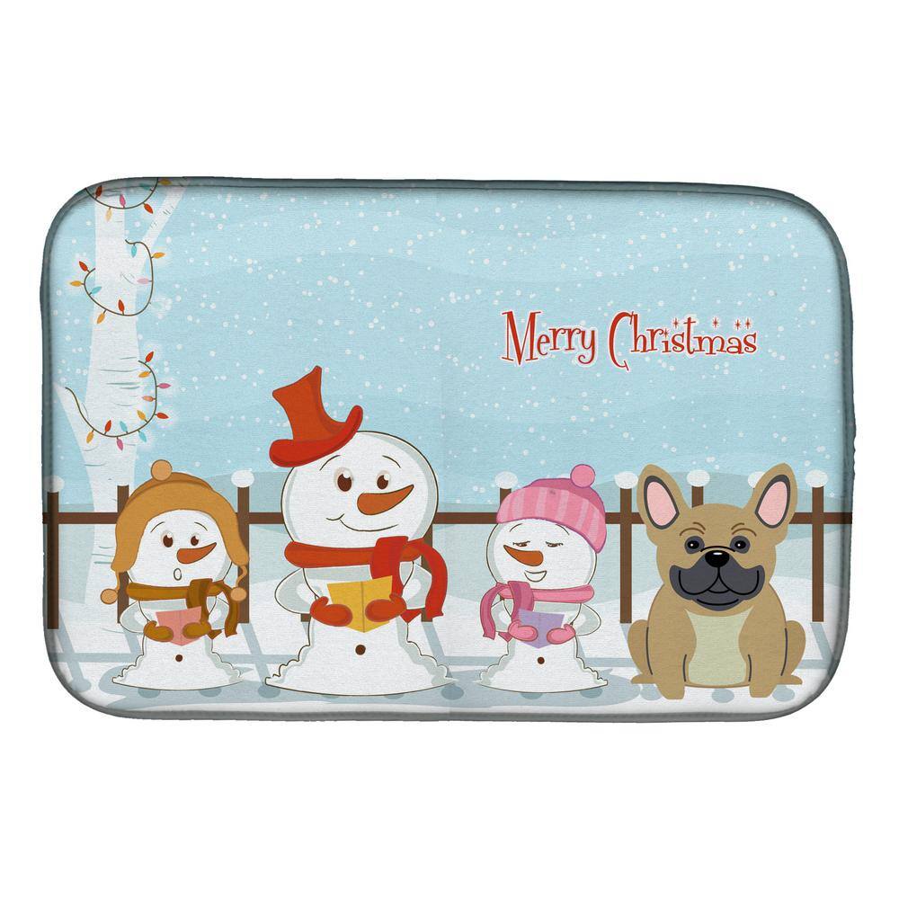 Caroline's Treasures 14 in. x 21 in. Multicolor Merry Christmas Carolers French Bulldog Cream Dish Drying Mat