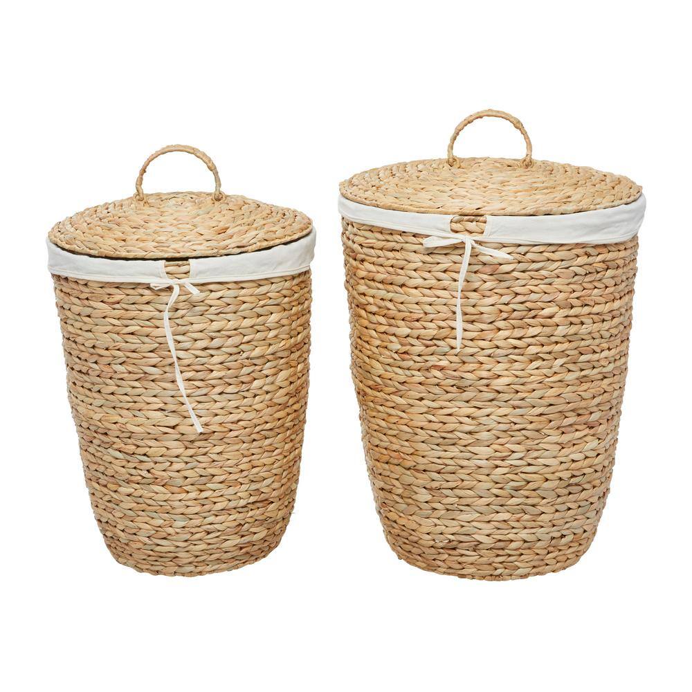 Litton Lane Seagrass Handmade Storage Basket with Liner and Matching Tops (Set of 2)