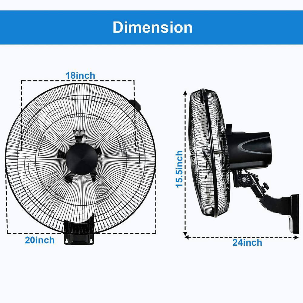 None 18 in. Indoor Black 5-Speed Oscillating Wall Mounted Fan
