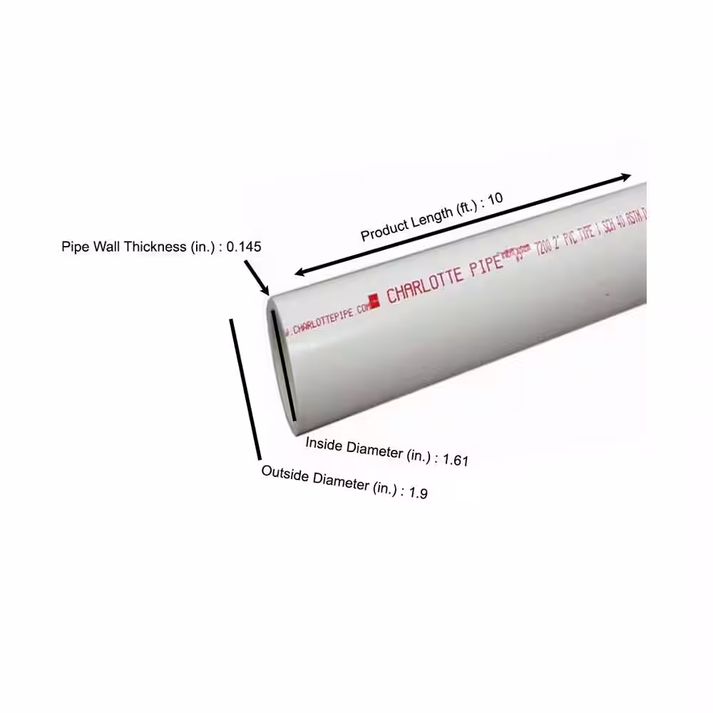Charlotte Pipe 1-1/2 in. x 10 ft. PVC Schedule 40 DWV Pipe