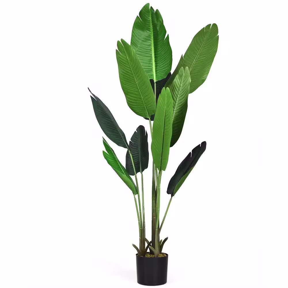 ANGELES HOME 5 1/3 ft. Green Indoor Outdoor Decorative Artificial Tropical Tree Plant in Pot, Faux Fake Tree Plant