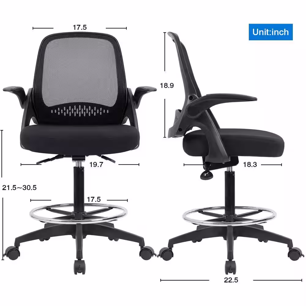 LACOO Black Drafting Chair Tall Office Chair Executive Standing Desk Chair with Lockable Wheels and Adjustable Footrest Ring