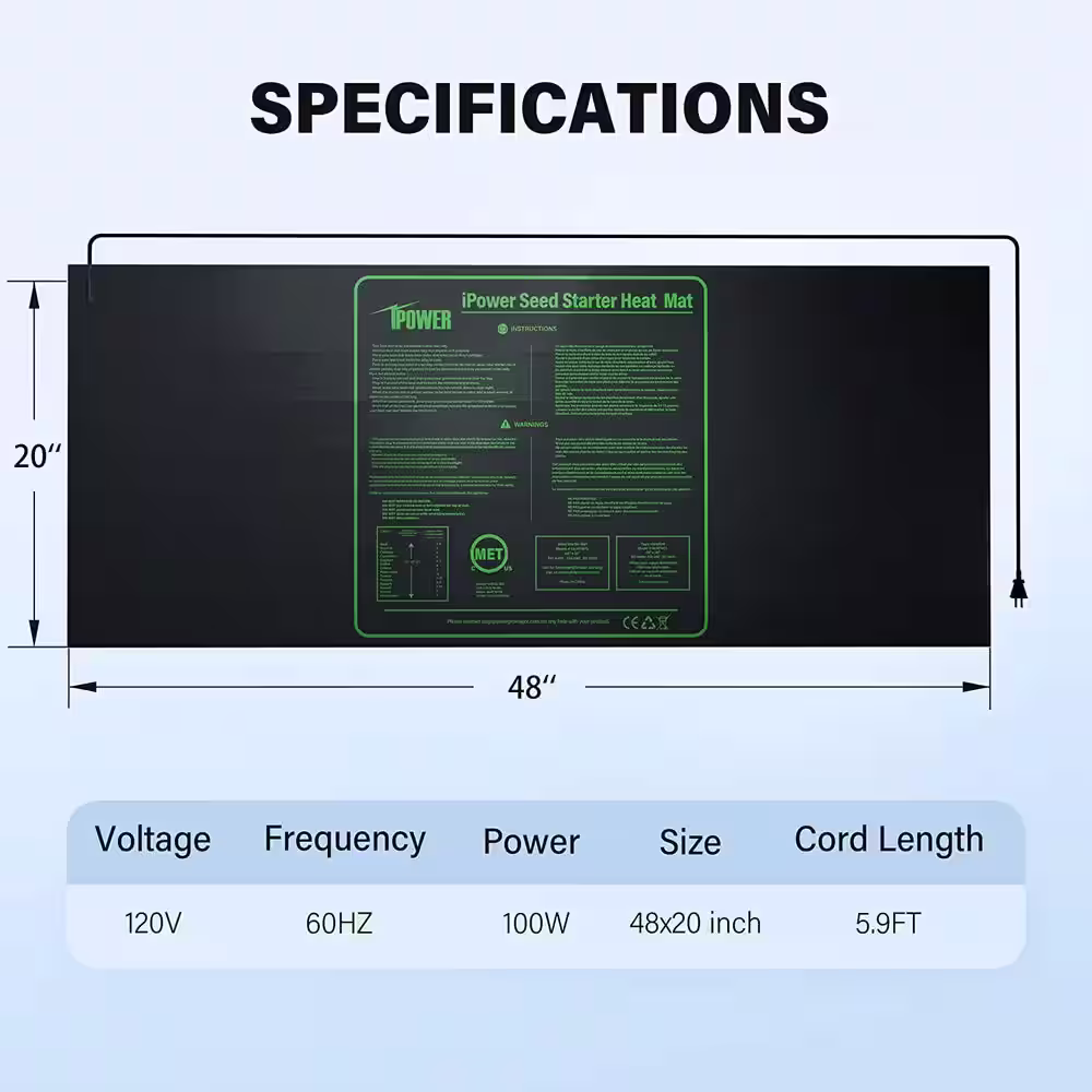 None 20 in. x 20 in. Durable Waterproof Seedling Heat Mat Warm Hydroponic Plant Germination Starting Pad Black