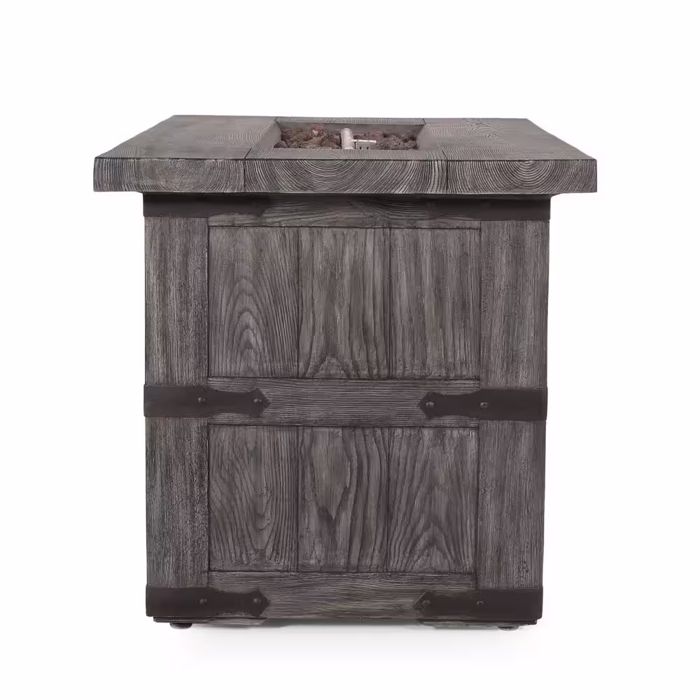 Noble House Alejandro Gray Wood Textured Stone Fire Pit
