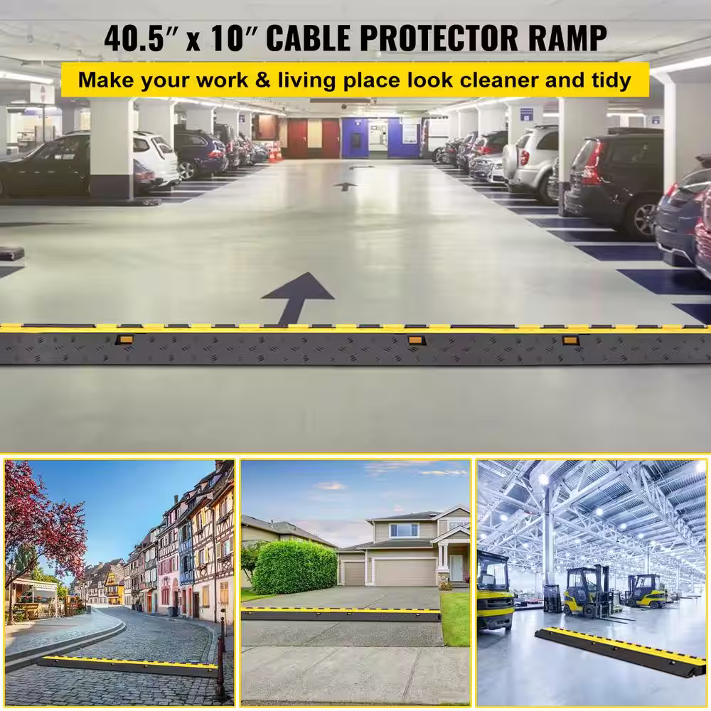 VEVOR 40.5 in. x 10 in. x 2 in. Clamshell Cable Organizers 2-Channel Speed Bump 22,000 lbs. Load Cable Protector Ramp, 5-Pack