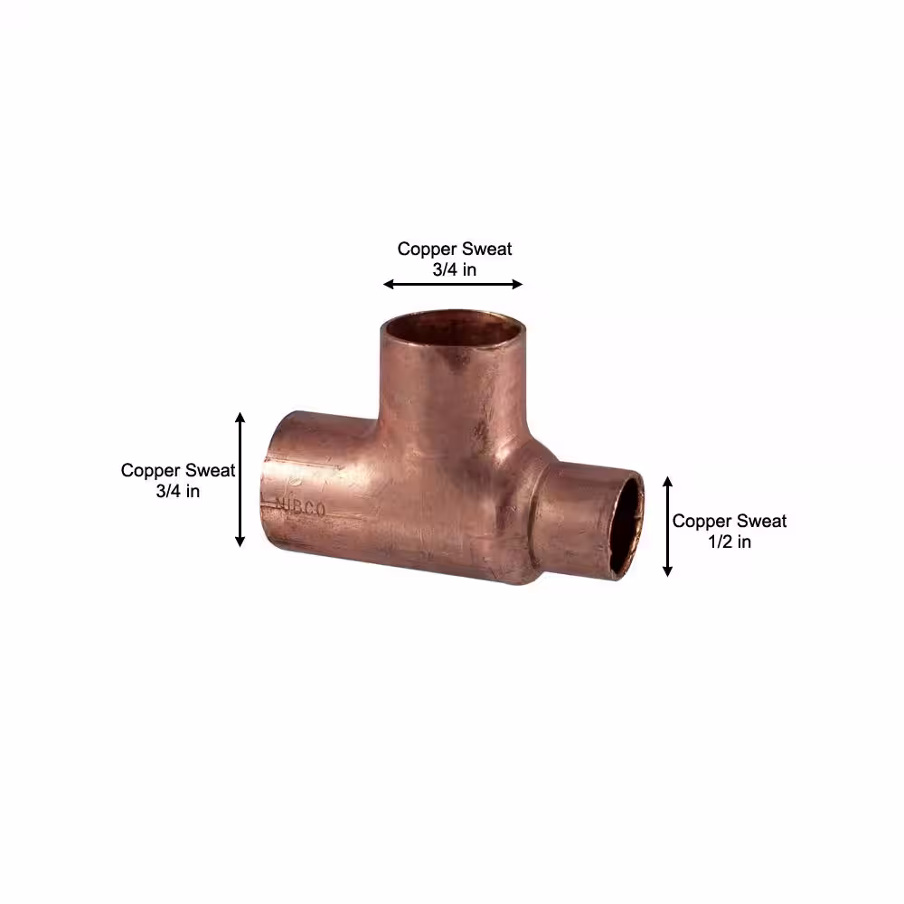 Everbilt 3/4 in. x 1/2 in. x 3/4 in. Copper Pressure All Cup Reducing Tee Fitting