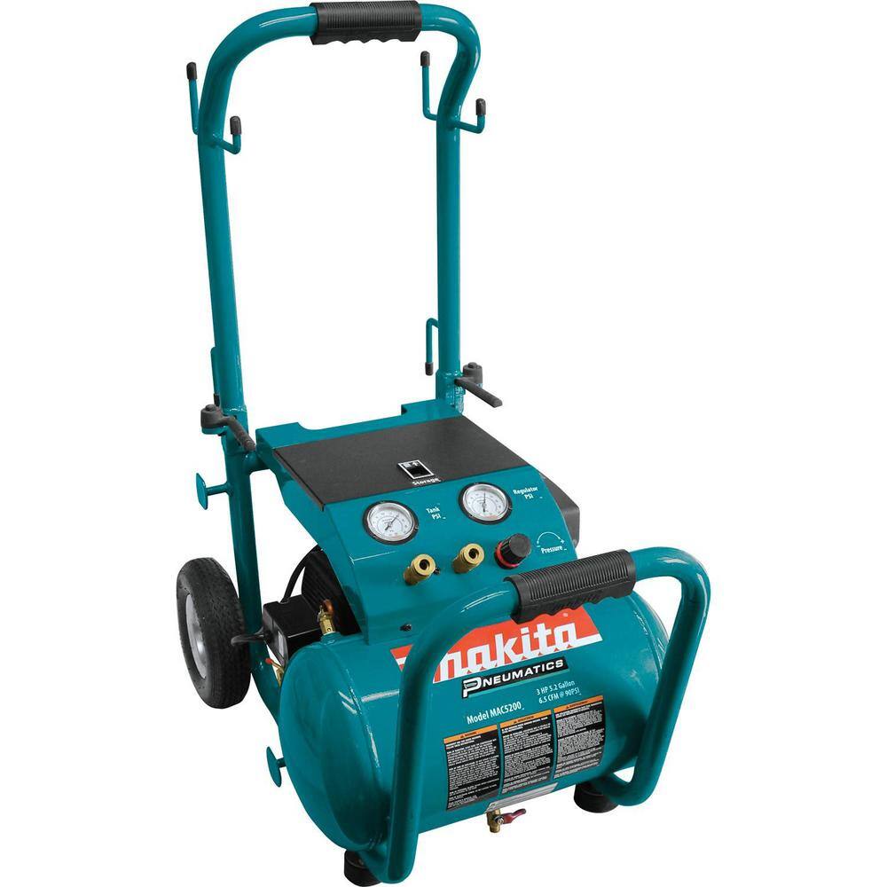 Makita 5.2 Gal. 3.0 HP Electric Single Tank Air Compressor with Bonus 15 Degree 1-3/4 in. Pneumatic Coil Roofing Nailer